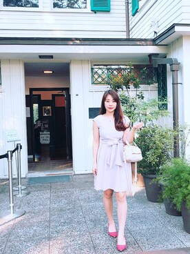 「PROPORTION BODY DRESSING（プロポーションボディドレッシング）のアイテム（ワンピース、ピンク系）」を使った、めくみさん（レディース・161cm）の秋コーディネート