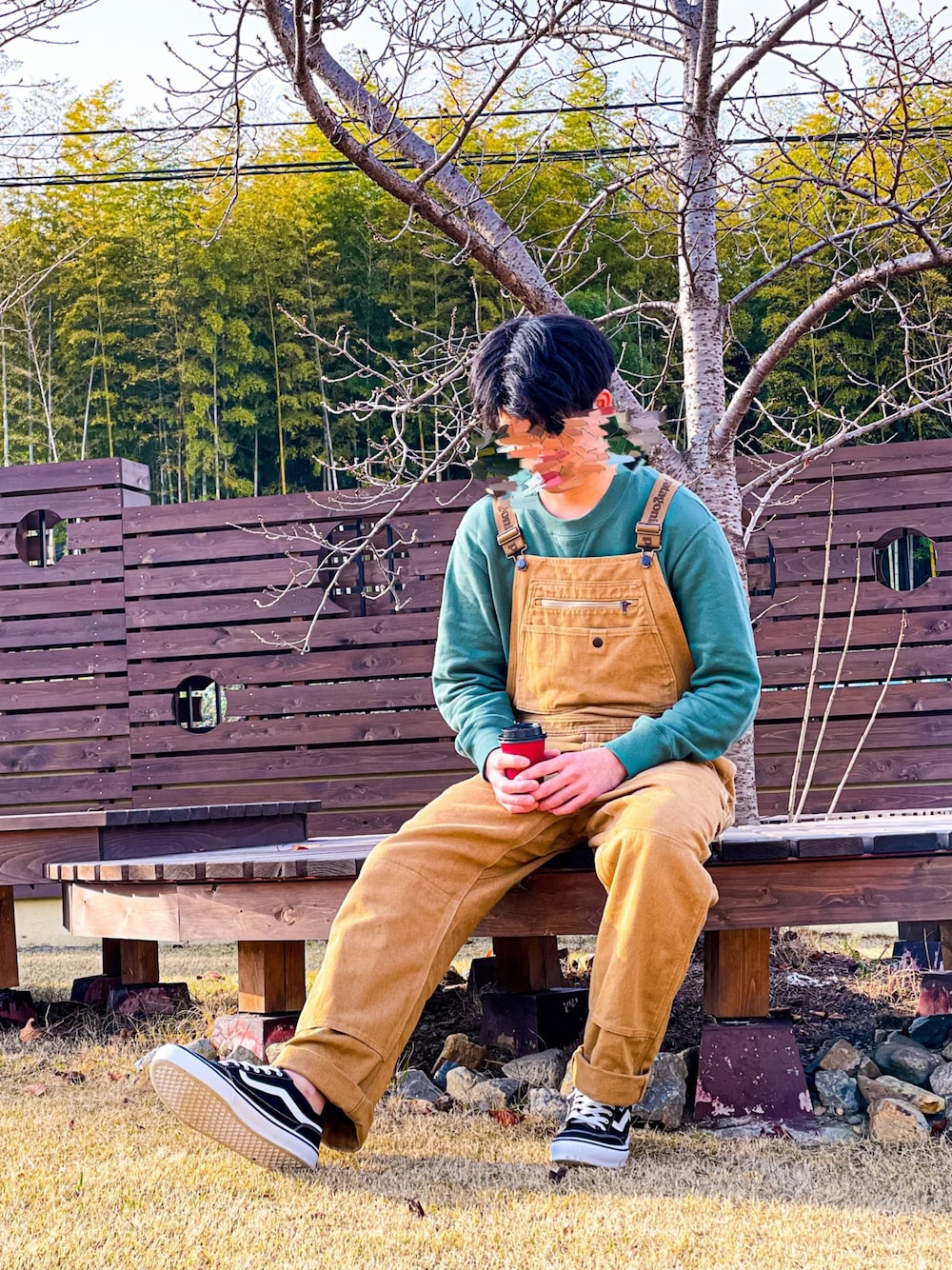 「秋冬コーデ、カジュアル、ユニクロ、パタゴニア、バンズ、おしゃれさんと繋がりたい」｜「VANSのVANS ヴァンズ OLD SKOOL DX オールドスクール DX V36CL+ BLACK（スニーカー、ブラック系）」を使った、ktymymさん（メンズ・181cm）の冬コーディネートの1枚目の写真