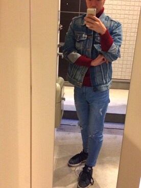 「EDWIN（エドウィン）のアイテム（デニムジャケット、ブルー系）」を使った、ゆうさん（メンズ・172cm）の春コーディネート