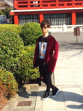 「WHITELAND（ホワイトランド）のアイテム（ジャケット/アウター、レッド系）」を使った、ゆうさん（メンズ・172cm）の春コーディネート