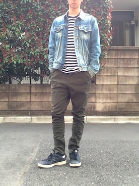 「EDWIN（エドウィン）のアイテム（デニムジャケット、ブルー系）」を使った、ゆうさん（メンズ・172cm）の春コーディネート