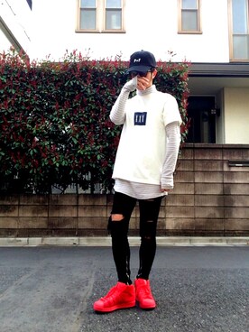 「PLACES+FACES（プレイシーズフェイシーズ）のアイテム（キャップ、ブラック系）」を使った、ゆうさん（メンズ・172cm）の春コーディネート