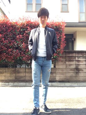 「no brand（ノーブランド）のアイテム（ジャケット/アウター、ブラック系）」を使った、ゆうさん（メンズ・172cm）の春コーディネート