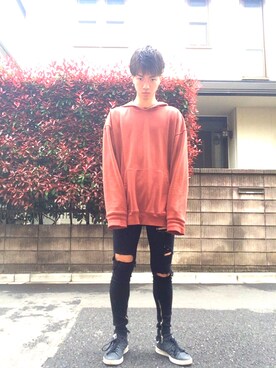 「H&M（エイチ・アンド・エム）のアイテム（パーカー、ブラウン系）」を使った、ゆうさん（メンズ・172cm）の春コーディネート