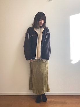 「アイテム（ノーカラーコート、グレー系）」を使った、mihoさん（レディース・154cm）の冬コーディネート