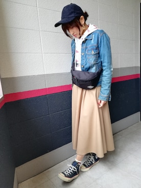 「Bou Jeloud（ブージュルード）のアイテム（Skirt、ベージュ系）」を使った、yukaさん（レディース・158cm）の冬コーディネート