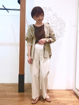 「アイテム（パンプス、オレンジ系）」を使った、sayaさん（レディース・156cm）の春コーディネート
