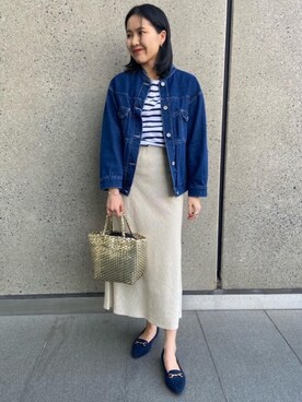 「Tシャツ/カットソー」｜「アイテム（デニムジャケット）」を使った、moneueharaさん（レディース・165cm）の春コーディネート