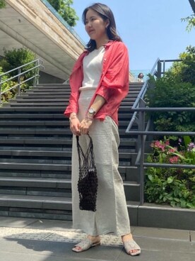 「green label relaxing（グリーンレーベルリラクシング）の[ コルトレイクリネン ] ◆SC ベイカー パンツ（その他パンツ）」を使った、moneueharaさん（レディース・165cm）の春コーディネート