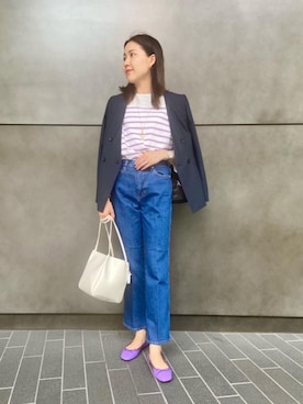 「アイテム（バレエシューズ、パープル系）」を使った、moneueharaさん（レディース・165cm）の秋コーディネート