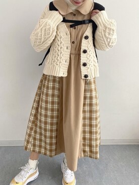 あさり君さんの「チェック柄切り替えワンピース（a.g.plus）」を使ったコーディネート