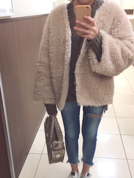 「Ungrid（アングリッド）のフレイドヘムストスリ（デニムパンツ）」を使った、yukiさん（レディース・155cm）の冬コーディネート