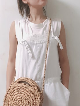 「ラウンドバッグ」｜「アイテム（サロペット/オーバーオール）」を使った、yukiさん（レディース・155cm）の夏コーディネート