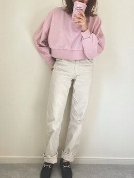 「select MOCA（セレクトモカ）の柔らかく履きやすいフェイクレザーゴールドビット付きローファー（ローファー）」を使った、yukiさん（レディース・155cm）の春コーディネート