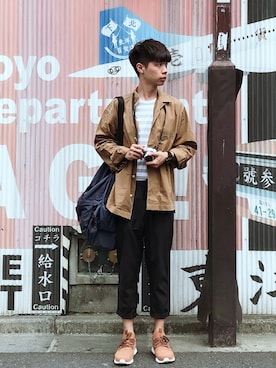 「NET（ネット）のアイテム（スラックス）」を使った、Pai Huangさん（メンズ・180cm）の夏コーディネート