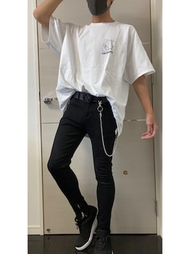 「黒スキニー」｜「アイテム（ウォレットチェーン）」を使った、RYU【相互フォロー】さん（メンズ・173cm）の夏コーディネート