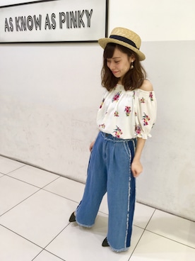 「AS KNOW AS PINKY（アズノゥアズピンキー）のアイテム（帽子）」を使った、Sakiさん（レディース・152cm）の夏コーディネート