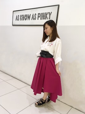 「AS KNOW AS PINKY（アズノゥアズピンキー）のアイテム（サンダル）」を使った、Sakiさん（レディース・152cm）の夏コーディネート
