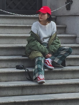 「PENDLETON（ペンドルトン）のアイテム（スラックス）」を使った、た えさん（レディース・165cm）の冬コーディネート