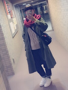 「w closet（ダブルクローゼット）のアイテム（モッズコート）」を使った、riemiさん（レディース・160cm）の冬コーディネート