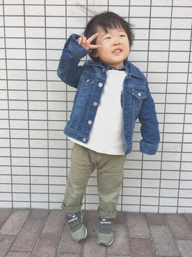 「息子コーデ」｜「アイテム（デニムジャケット）」を使った、shun.◡̈⋆さん（キッズ・90cm）の春コーディネート