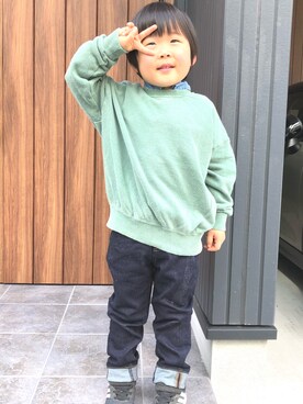 「息子」｜「アイテム（スウェット）」を使った、shun.◡̈⋆さん（キッズ・100cm）の冬コーディネート