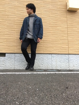 「45R（フォーティファイブアール）のアイテム（デニムジャケット）」を使った、ゆうりんごさん（メンズ・163cm）の冬コーディネート