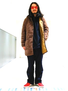 「ボア」｜「アイテム（ステンカラーコート）」を使った、こたさん（メンズ・180cm）の冬コーディネート