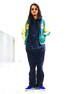 「東洋エンタープライズ（トーヨーエンタープライズ）のアイテム（スタジャン）」を使った、こたさん（メンズ・180cm）の冬コーディネート