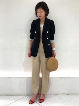 「紺ブレ」｜「アイテム（サロペット/オーバーオール）」を使った、さちさん（レディース・161cm）の春コーディネート