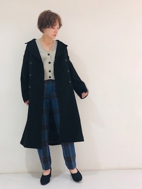 「ニットカーディガン」｜「アイテム（ピーコート）」を使った、さちさん（レディース・161cm）の冬コーディネート