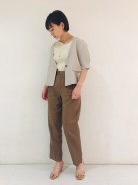 「クリアサンダル」｜「アイテム（ノーカラージャケット）」を使った、さちさん（レディース・161cm）の春コーディネート