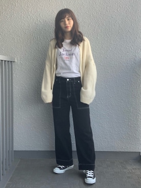 「GOGOSING（ゴゴシング）のアイテム（Tシャツ/カットソー）」を使った、reoreoniさん（レディース・153cm）の春コーディネート