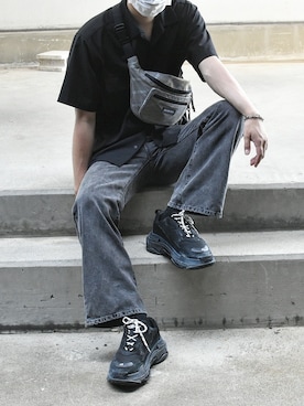 「アイテム（ボディバッグ/ウエストポーチ、シルバー系）」を使った、まさをさん（メンズ・178cm）の夏コーディネート