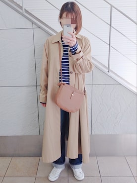 「JEANASIS（ジーナシス）のアイテム（ステンカラーコート）」を使った、つがるさん（レディース・168cm）の春コーディネート