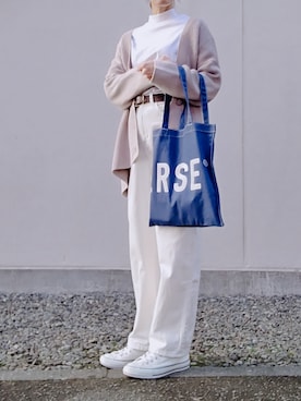 「LOWRYS FARM（ローリーズファーム）のCONEハイライズワイドデニム　800874（デニムパンツ）」を使った、つがるさん（レディース・168cm）の春コーディネート