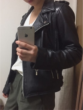 「MANGO（マンゴ）のアイテム（ライダースジャケット）」を使った、joaさん（レディース・163cm）の冬コーディネート