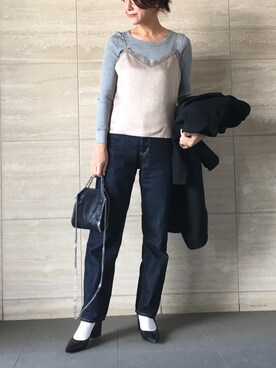 「アイテム（キャミソール、ベージュ系）」を使った、yukoさん（レディース・162cm）の春コーディネート