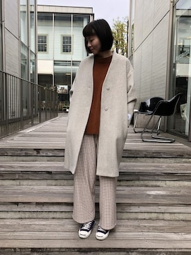 LANA WOOL 140 ノーカラーコート◇を使った人気ファッション