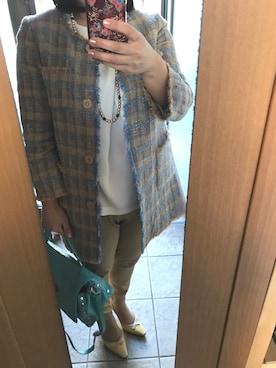 「NOLLEY’S（ノーリーズ）のアイテム（ノーカラージャケット）」を使った、もりひろこさん（レディース・152cm）の秋コーディネート
