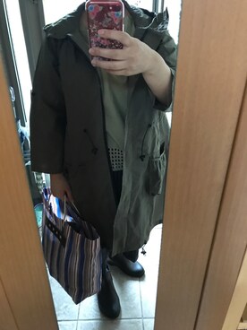 「アイテム（レインコート/ポンチョ、グリーン系）」を使った、もりひろこさん（レディース・152cm）の夏コーディネート