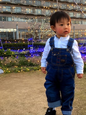 「Wrangler（ラングラー）のアイテム（サロペット/オーバーオール）」を使った、そうたさん（キッズ・90cm）の春コーディネート