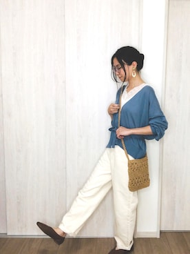 「ペーパーバッグ」｜「アイテム（その他シューズ）」を使った、みつ葉@3姉妹ままさん（レディース・157cm）の夏コーディネート