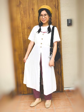 「センタープレスパンツ」｜「アイテム（ワンピース/ドレス）」を使った、みつ葉@3姉妹ままさん（レディース・157cm）の夏コーディネート