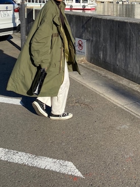 「UNIQLO U」｜「アイテム（モッズコート）」を使った、きのこさん（レディース・155cm）の冬コーディネート