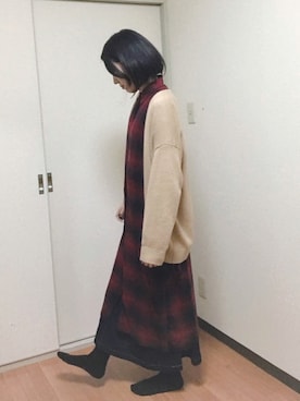 「フランネルシャツ」｜「アイテム（ワンピース/ドレス）」を使った、minimalist  yoneさん（レディース・163cm）の冬コーディネート