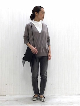 「human woman（ヒューマンウーマン）の≪arrive 5e≫デニムパンツ（デニムパンツ）」を使った、Yokoさん（レディース・158cm）の秋コーディネート