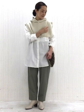 「アイテム（ネックウォーマー/スヌード）」を使った、Yokoさん（レディース・158cm）の秋コーディネート