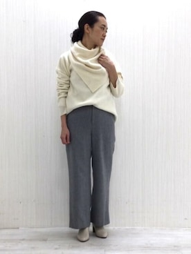 「human woman（ヒューマンウーマン）の◆撚杢ツィードパンツ（その他パンツ）」を使った、Yokoさん（レディース・158cm）の秋コーディネート