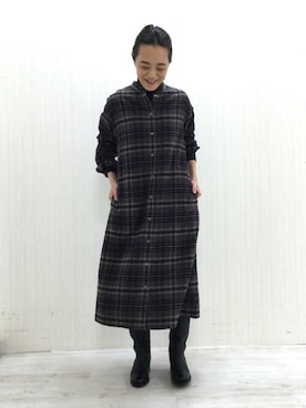 「デイリーカジュアル」｜「アイテム（シャツワンピース）」を使った、Yokoさん（レディース・158cm）の秋コーディネート